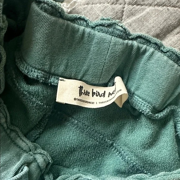 EUC Three Bird Nest crop green wide leg boho beach pants size m Cotton whimsy - Picture 4 of 6